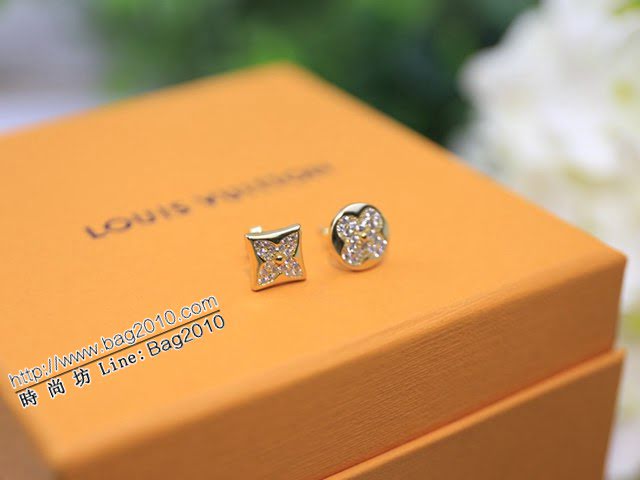 Louis Vuitton純銀飾品 路易威登滿鑽四葉草耳釘 LV不對稱耳環  zglv2116